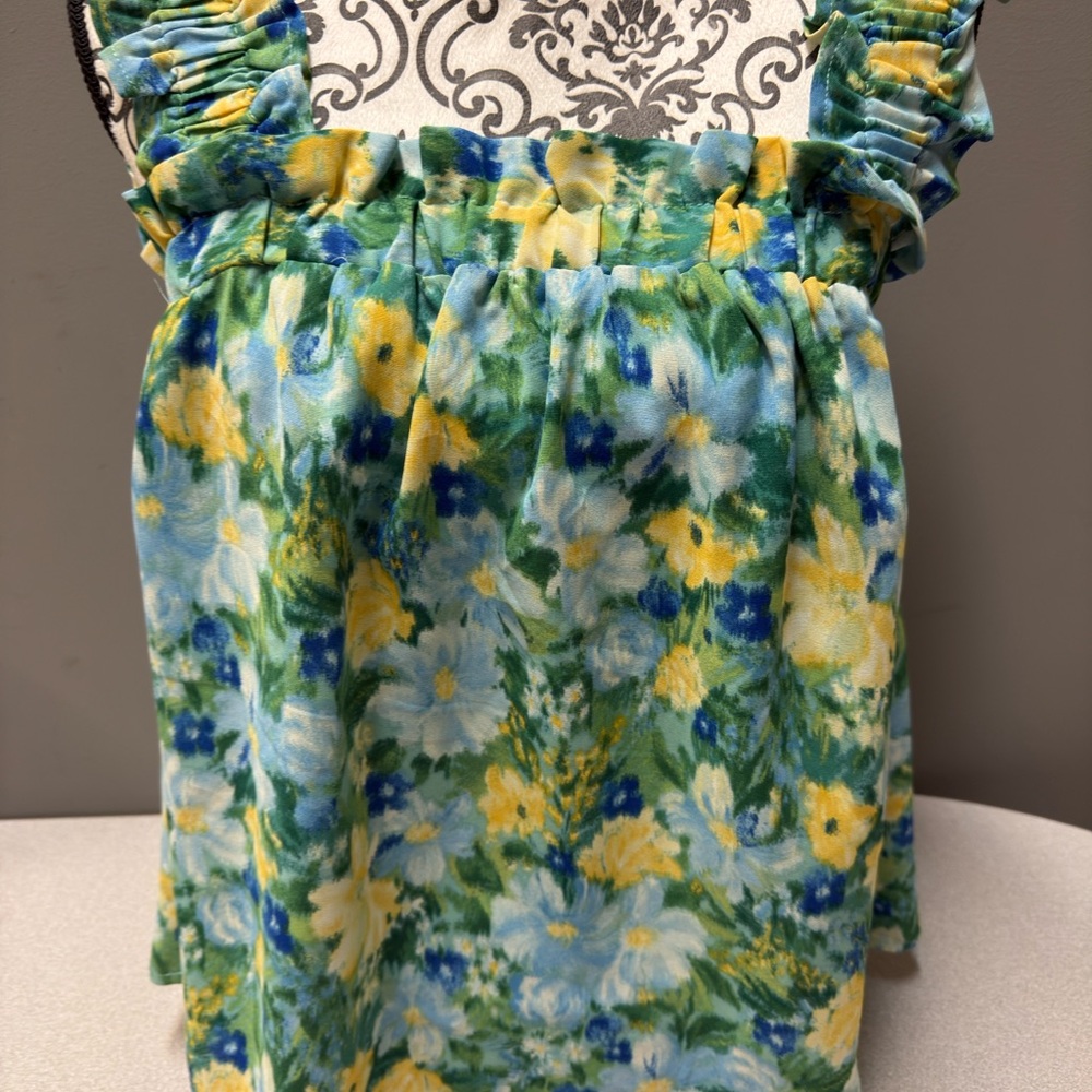 Blu Pepper Floral Tank Top - Green and Yellow